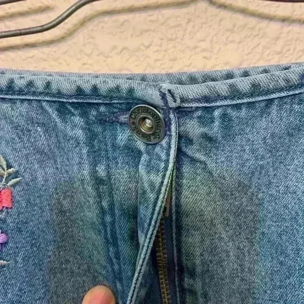 Christopher & Banks sz 26 y2k grandmacore embroidery fall 90s floral denim skirt - Picture 3 of 8